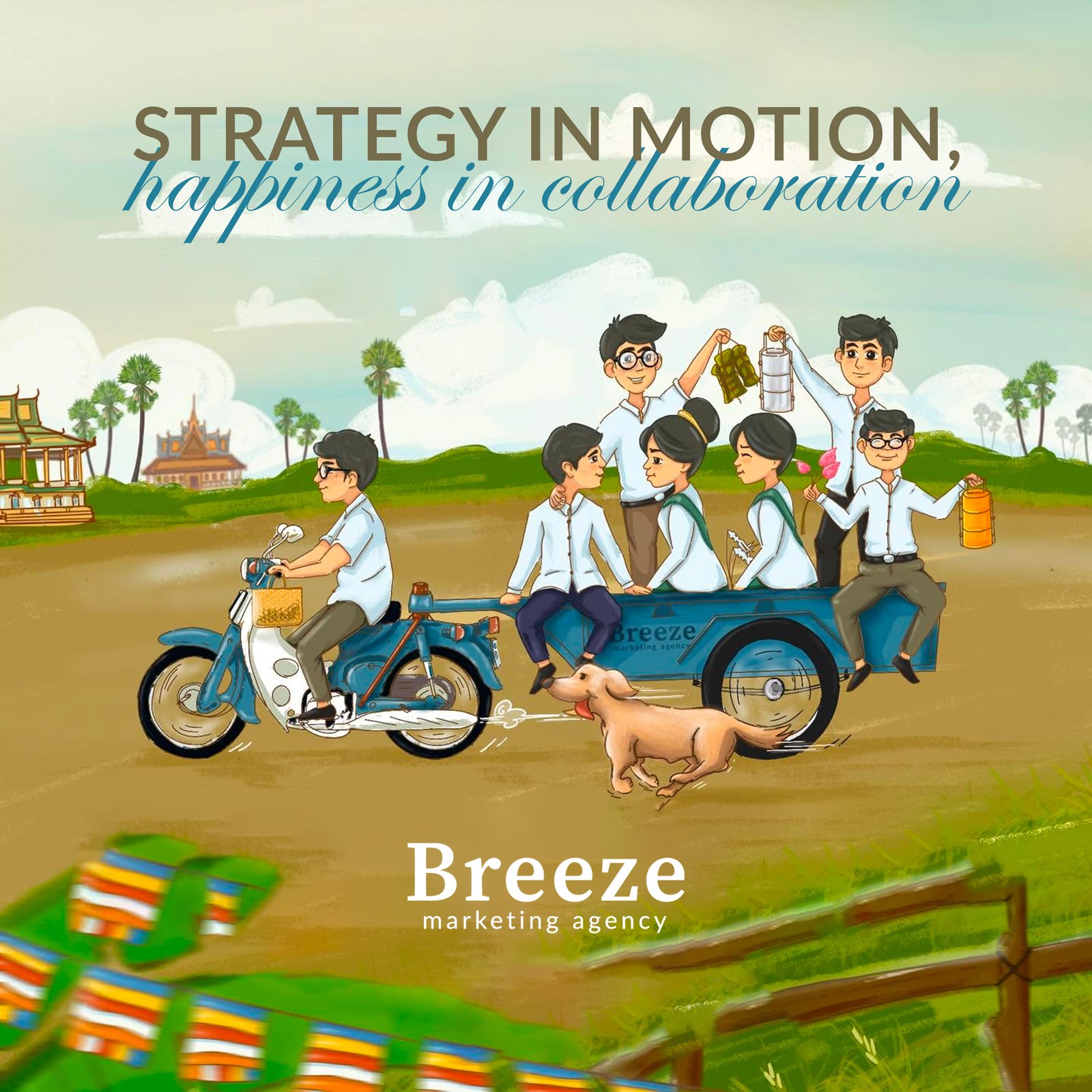 Breeze team illustration — strategy in motion, happiness in collaboration